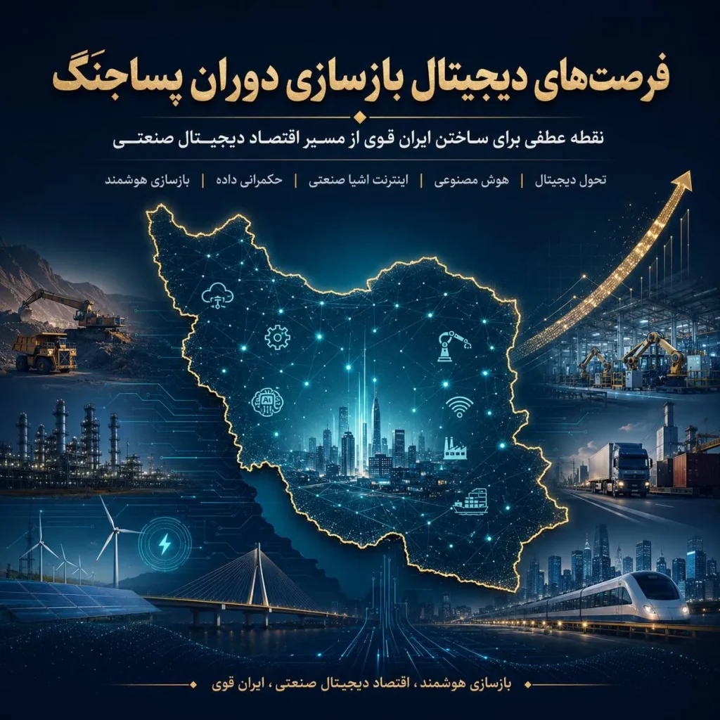 فرصتهای دیجیتال بازسازی دوران پساجنگ؛ نقطه عطفی برای ساختن ایران قوی | آفرینش سامانه مهر 6 بازسازی هوشمند و تحول دیجیتال صنعتی ایران